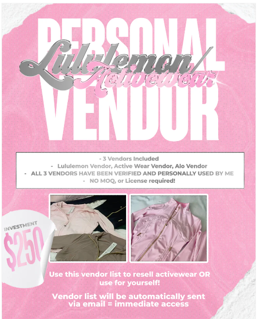 Personal Activewear Vendor + Lululemon and Alo